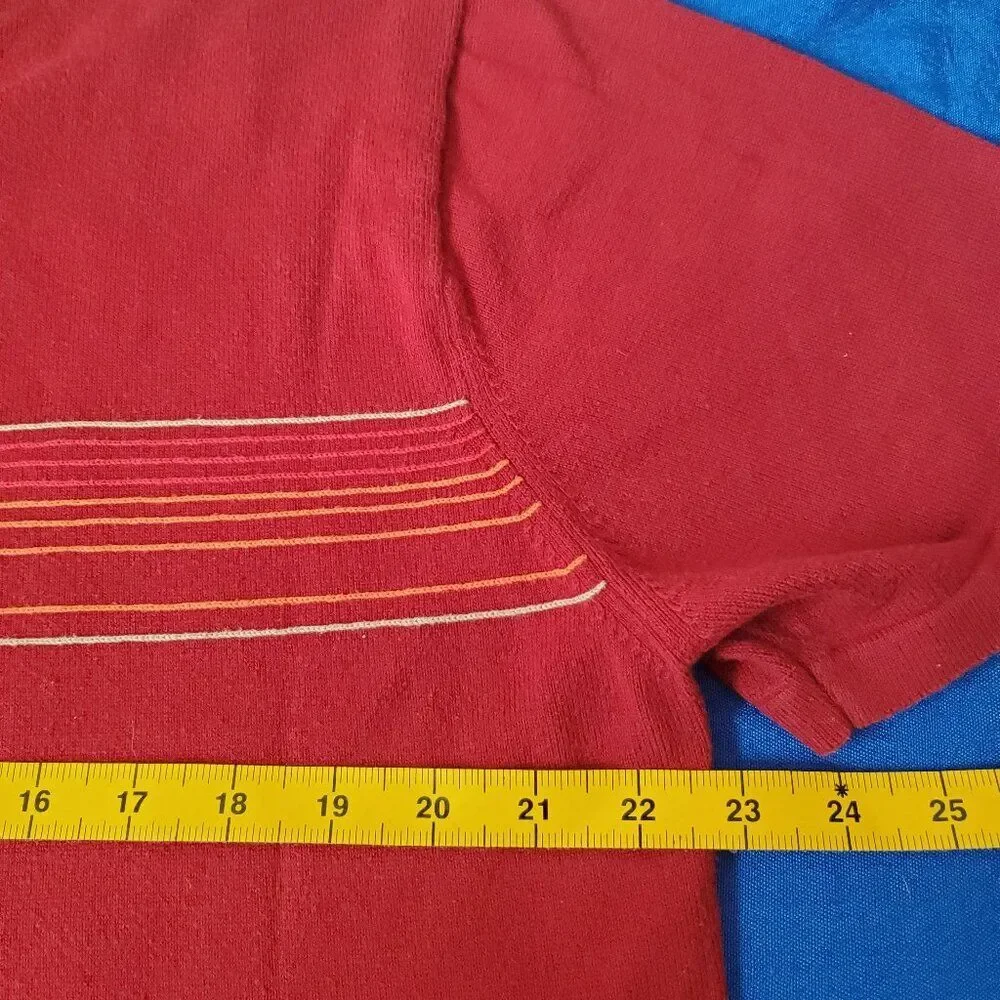 VTG Banana Republic Pima Cotton Sweater Shirt L Maroon Red Striped V-Neck Tee